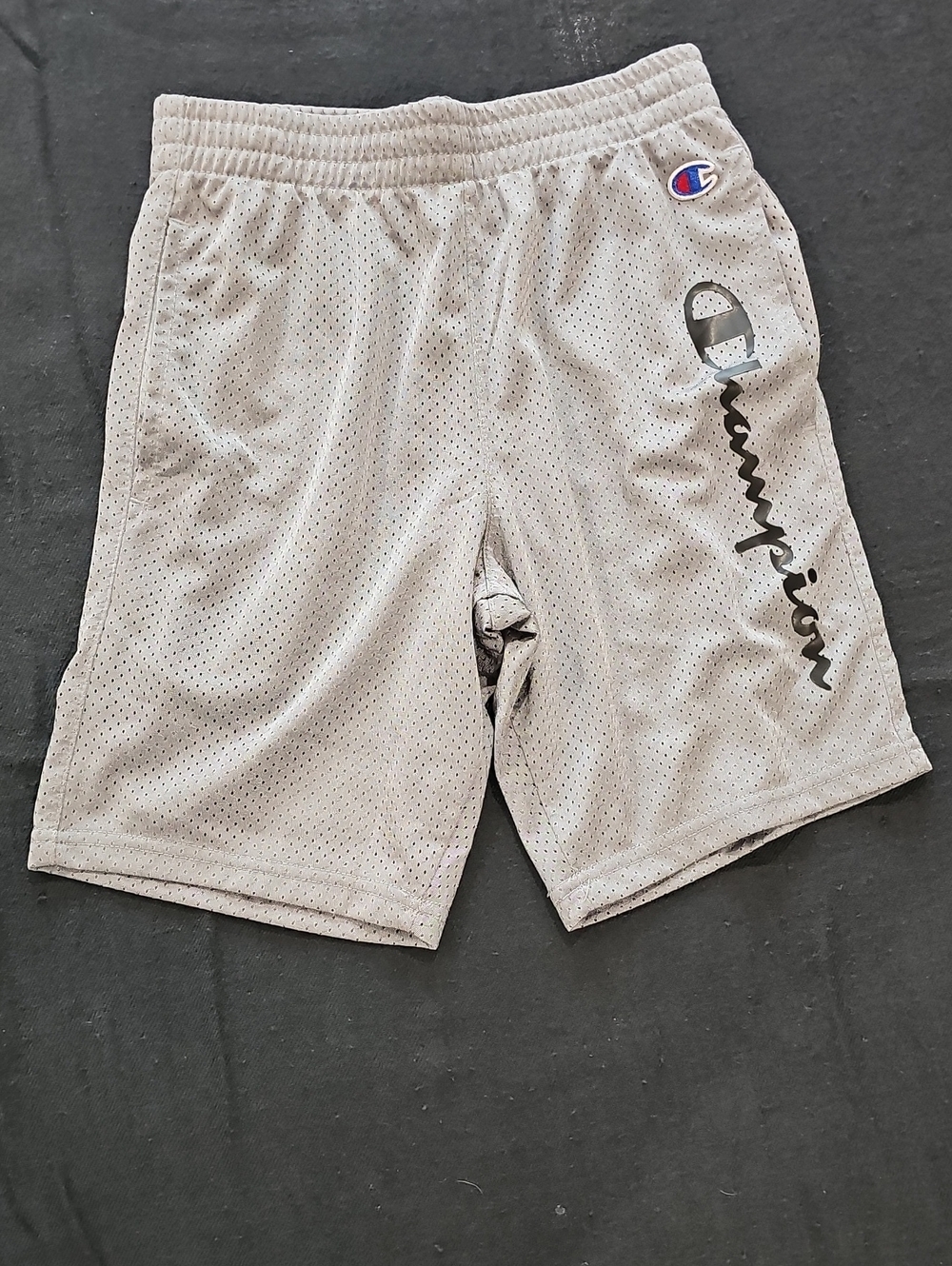 Champion Light Gray Mesh Athletic Shorts with Script Logo Boys Size S